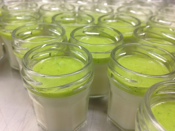 Panacota de espárragos verdes y blancos